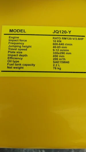 JQ Power Jumping Jack JQ120-Y 3.6 HP Engine New