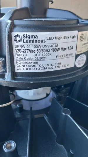 Sigma Luminous Led High Bay Light 100w 4000k Black 100-277v New