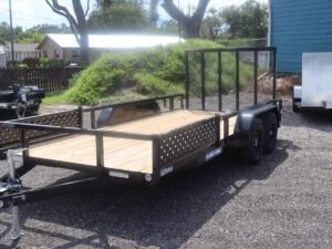 2025 7×16 Tube Top ATV Utility Trailer – 7K Tandem Axle, Side Ramps, Fold-Flat Gate