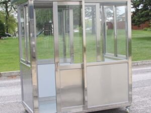 4 x 6.5 Stainless Steel Guard Shack, Double Sliding Door, Plain Jane