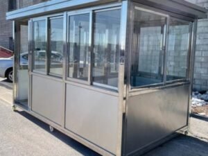 6.5-x-12-stainless-steel-guard-shack-with-partition1-600x600 6.5 x 12 Stainless Steel Guard Shack, Double Sliding Door, Stainless Partition, Plain Jane