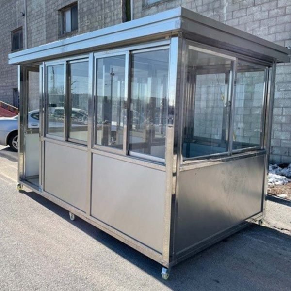 6.5-x-12-stainless-steel-guard-shack-with-partition1-600x600 6.5 x 12 Stainless Steel Guard Shack, Double Sliding Door, Stainless Partition, Plain Jane