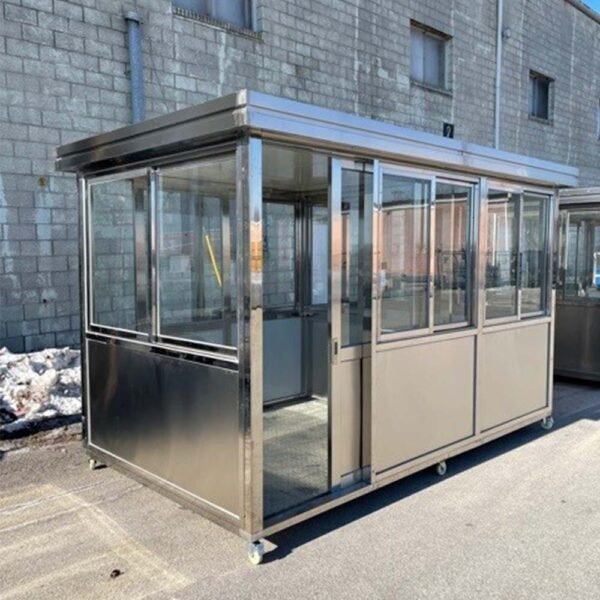6.5-x-12-stainless-steel-guard-shack-with-partition3 10‘ x 13’ Heavy Duty Stainless Steel Guard Shack, Double Sliding Door, Insulating windows, Insulating Walls , Plain Jane