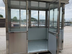 6.5-x-8-stainless-steel-w-swing-door 6.5 x 8 Stainless Steel Guard Shack, Swing Door on 8′ Side, Plain Jane