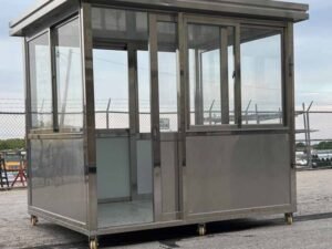 6.5x8stainlesssteelguardshackwithdoubleswingdoors12-600x600 6.5 x 8 Stainless Steel Guard Shack with Double Sliding Door, Plain Jane