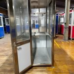 4×5 Stainless Steel Guard Shack, Swing Door, Curved Roof, With Legs and a Table