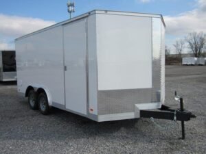 covered-wagon-85x16-enclosed-car-trailer-ramp-door Covered Wagon 8.5’x16′ Enclosed Car Trailer — Ramp Door