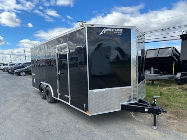 Homesteader 8.5 x 18 V-Nose Enclosed Car Hauler – Ramp Door